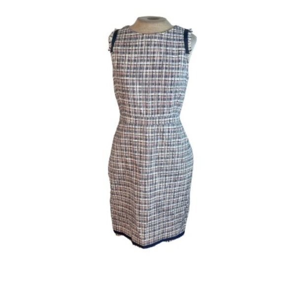 J. Crew Dresses & Skirts - J. Crew Tweed Plaid Fitted Mini Dress Blue Red Size 6